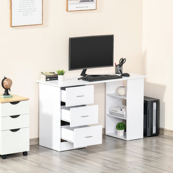 HOMCOM Scrivania PC Computer con 3 Cassetti Scrivania Bianca con3 Ripiani per Ufficio Camera in Legno Bianco 120x49x72cm|Aosom