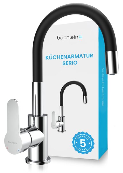 Rubinetto da cucina Bächlein con collo flessibile - bocca girevole a 360° per ogni angolo del lavello, rubinetto da cucina moderno