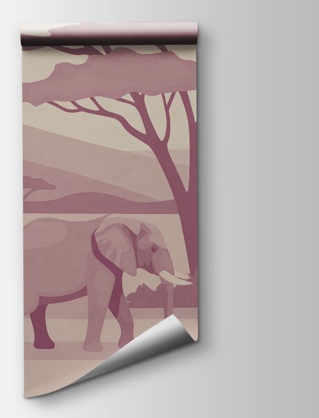 Carta da parati Un gruppo di elefanti e giraffe nel deserto, Carta da parati animali, Carta da parati popolare, t01076v1 - Tapeko.it
