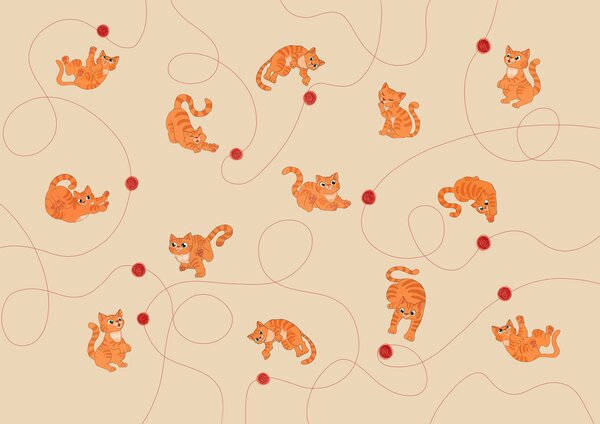 Carta da parati Motivo con gatti e una palla, Carta da parati animali, Carta da parati popolare, t01105 - Tapeko.it