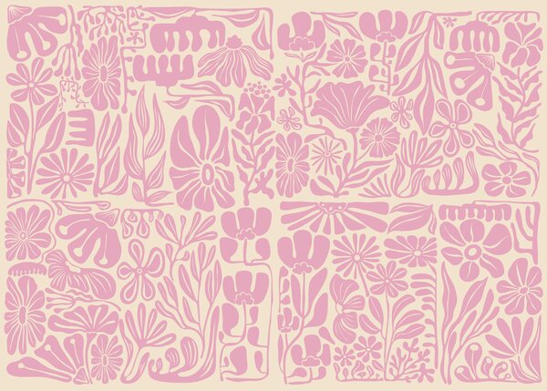 Carta da parati Motivo floreale rosa e bianco, Carta da parati le piume, Carta da parati popolare, t01106v1 - Tapeko.it