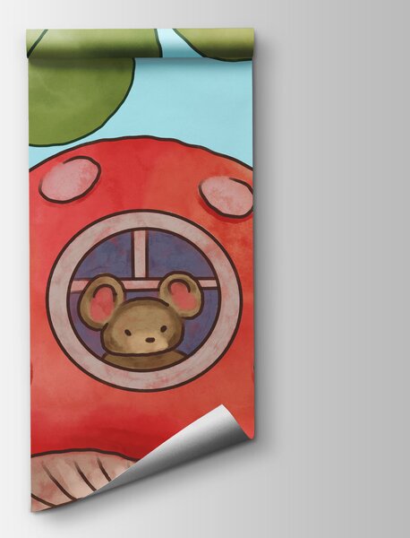 Carta da parati Vignetta con funghi e lumache, Carta da parati per Bambini, Carta da parati popolare, t01104 - Tapeko.it