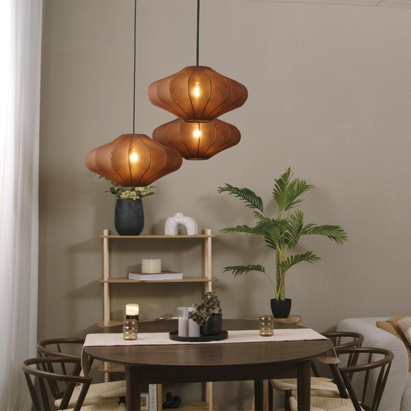 QAZQA - Japandi Japandi Lampada a sospensione I Lampada a sospensione I Lampada a sospensione marrone 50 cm 3 luci - Plu I Soggiorno I Camera da letto - Tessile rotondo - Adatto a LED E27