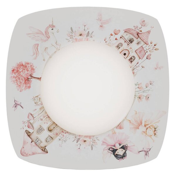 Elobra Plafoniera LED Feenwelt Starlight, bianco/rosa, lunghezza 58 cm dimmerabile, Cameretta, Legno, Plafoniera