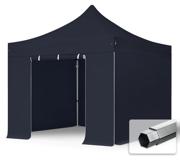 TOOLPORT 3x3m gazebo pieghevole PVC con laterali, PROFESSIONAL alluminio, nero