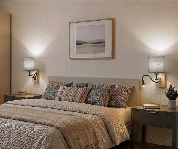 Brilagi - Lampada da parete LED NUBILA WOOD 1xE27/25W/230V + LED/3W rovere/bianco/grigio chiaro