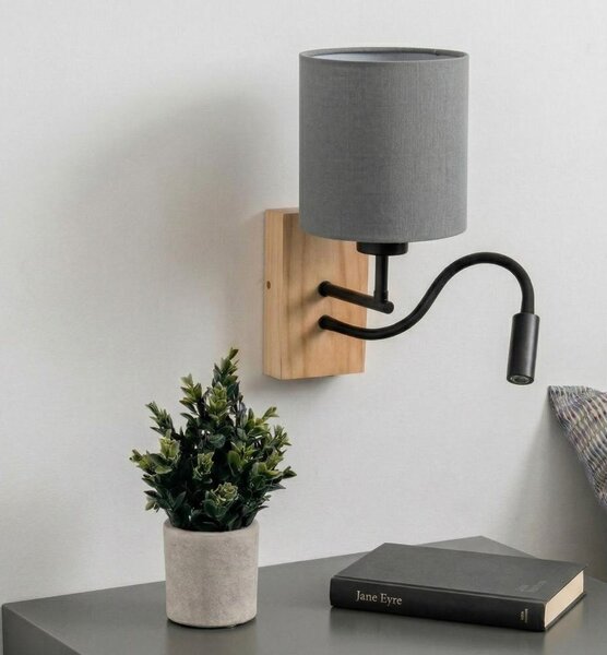 Brilagi - Lampada LED da parete NUBILA WOOD 1xE27/25W/230V + LED/3W rovere/nero/grigio chiaro
