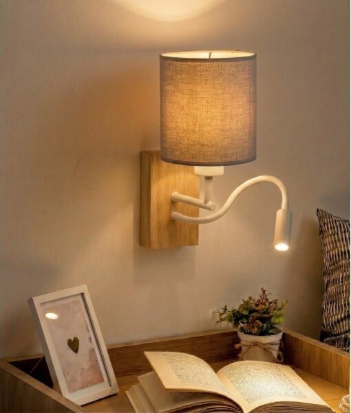 Brilagi - Lampada da parete LED NUBILA WOOD 1xE27/25W/230V + LED/3W rovere/bianco/grigio chiaro