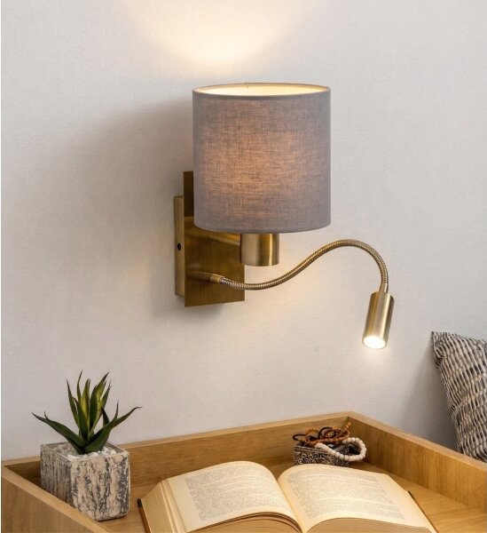 Brilagi - Lampada da parete LED flessibile NUBILA 1xE27/25W/230V + LED/3W ottone/grigio chiaro