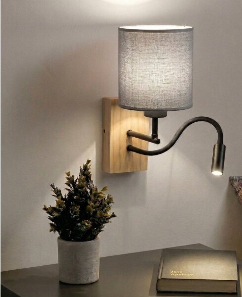 Brilagi - Lampada LED da parete NUBILA WOOD 1xE27/25W/230V + LED/3W rovere/nero/grigio chiaro