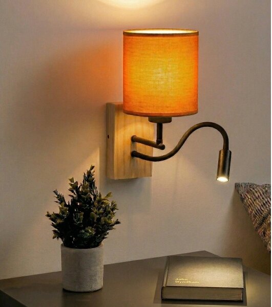 Brilagi - Lampada da parete LED NUBILA WOOD 1xE27/25W/230V + LED integrato 3W, rovere/nero/arancione