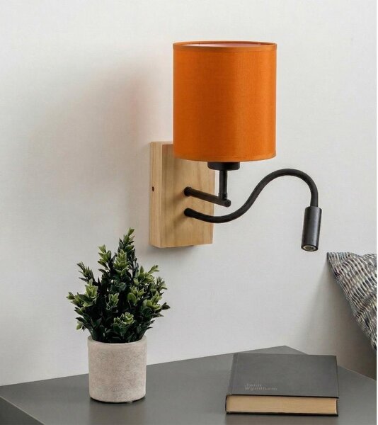 Brilagi - Lampada da parete LED NUBILA WOOD 1xE27/25W/230V + LED integrato 3W, rovere/nero/arancione