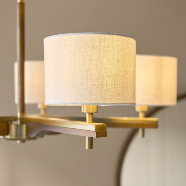 Endon 116994 - Lampadario a catena HEATHCLIFF 5xE14/7W/230V ottone/frassino