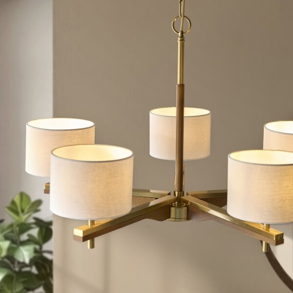 Endon 116994 - Lampadario a catena HEATHCLIFF 5xE14/7W/230V ottone/frassino