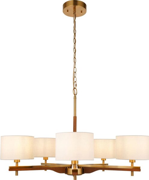 Endon 116994 - Lampadario a catena HEATHCLIFF 5xE14/7W/230V ottone/frassino