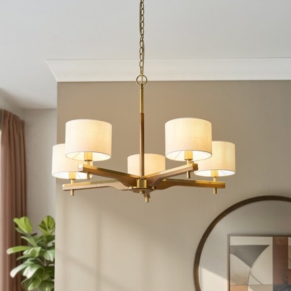 Endon 116994 - Lampadario a catena HEATHCLIFF 5xE14/7W/230V ottone/frassino