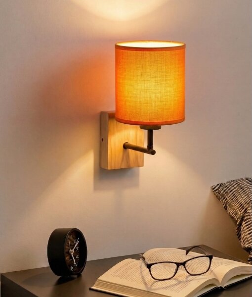 Brilagi - Lampada da parete NUBILA WOOD 1xE27/25W/230V quercia/nero/arancione