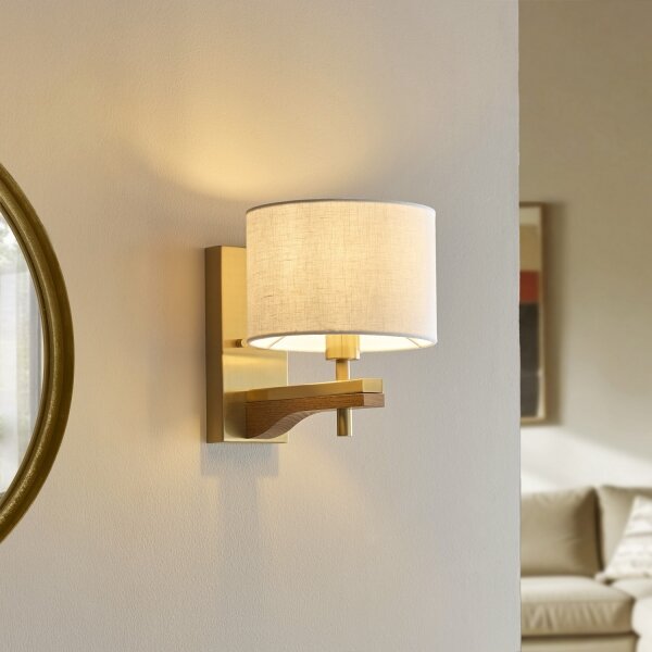 Endon 116995 - Lampada da parete HEATHCLIFF 1xE14/7W/230V ottone/frassino