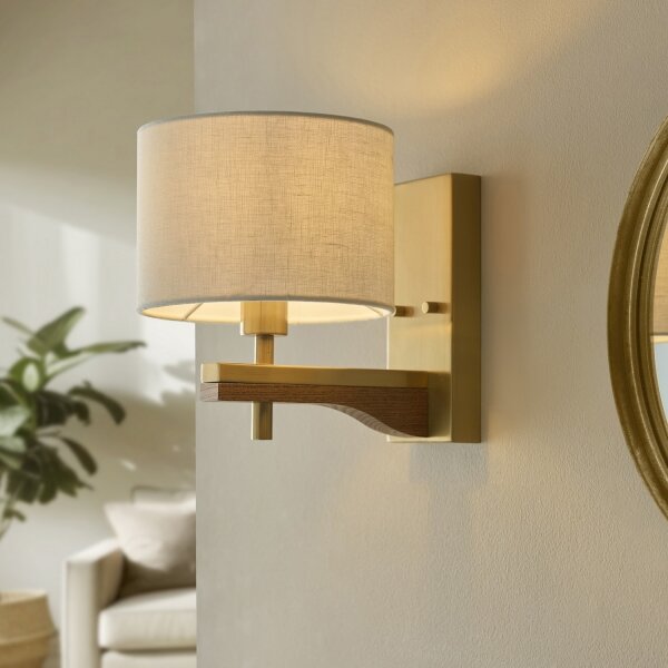 Endon 116995 - Lampada da parete HEATHCLIFF 1xE14/7W/230V ottone/frassino