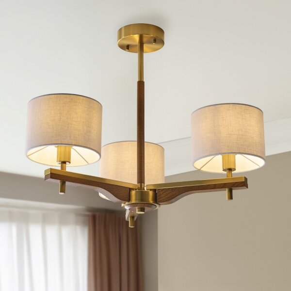 Endon 116993 - Lampadario su asta HEATHCLIFF 3xE14/7W/230V ottone/frassino