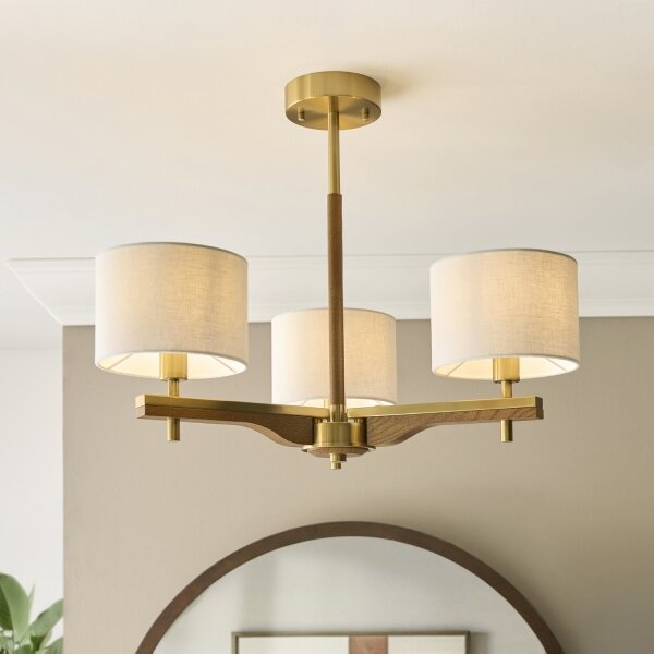 Endon 116993 - Lampadario su asta HEATHCLIFF 3xE14/7W/230V ottone/frassino