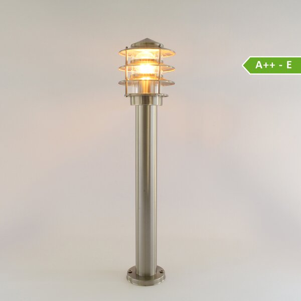 Elegante lampada da terra 249-500 in acciaio inox V2A, altezza 50 cm, ferro spazzolato, IP44, attacco E27