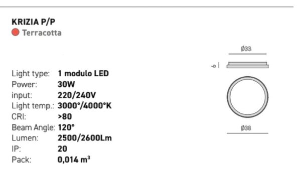 Plafoniera moderna gea luce krizia pp fkrpte1 led terracotta alluminio acrilico - Gea Luce