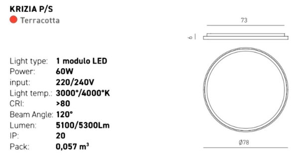 Plafoniera moderna gea luce krizia ps fkrpte4 led terracotta alluminio metacrilato - Gea Luce