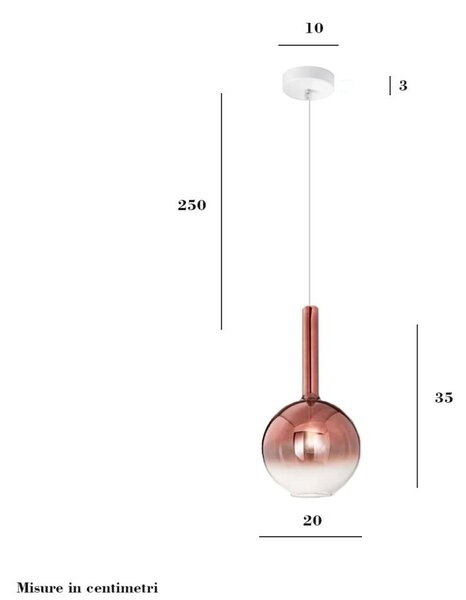 Sospensione vetro rame specchiato perenz lollipop 8554 rm 6247 bm e27 led - Perenz