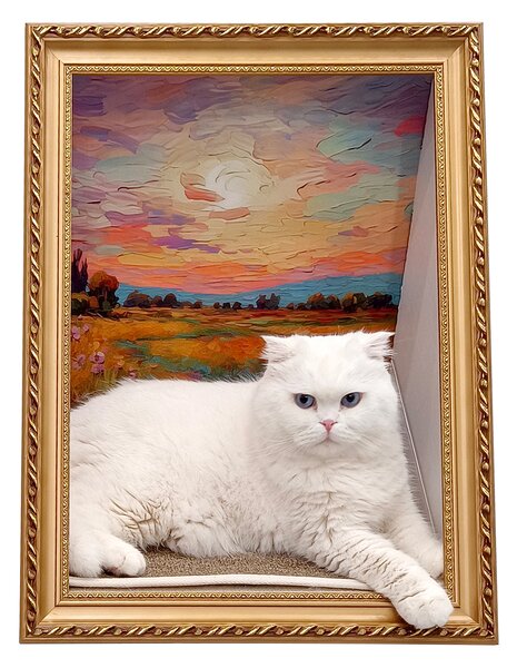 Heikoeco® quadro ad olio con cornice per foto, casa per gatti con tiragraffi per gatti, casa per gatti da pavimento a soffitto per il soggiorno, per uso interno