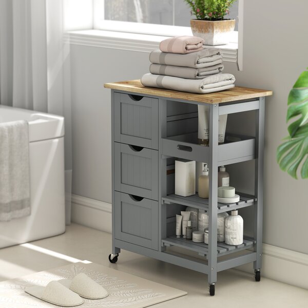 HOMCOM Carrello da cucina su ruote con piano in legno, 3 cassetti e piano rimovibile — 67x37x85,5 cm, Grigio | Aosom Italy