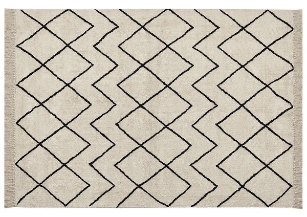 Tappeto geometrico cotone trapuntato con nappe 160x230 cm beige e nero soggiorno camera da letto Beliani