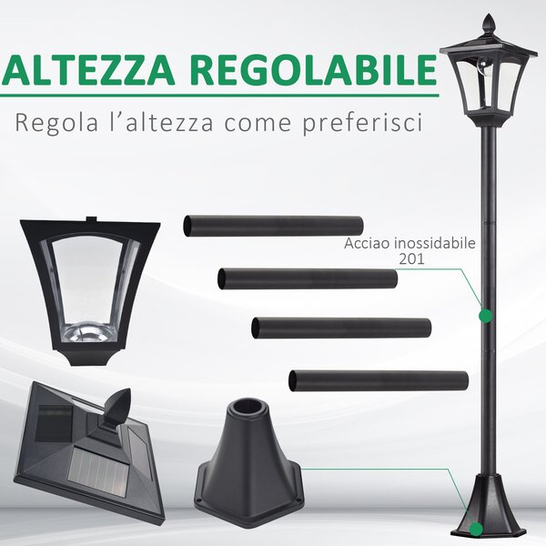 Outsunny Set 2 Lampioncini Solari da Esterno Impermeabili IP44, 18x18x160cm, Nero | Aosom Italy