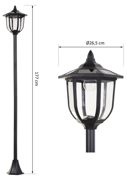 Outsunny Lampione da Esterni con 6 Luci Led e Pannelli Solari Impermeabile Accensione Automatica Durata 6-8 Ore Altezza 177cm|Aosom