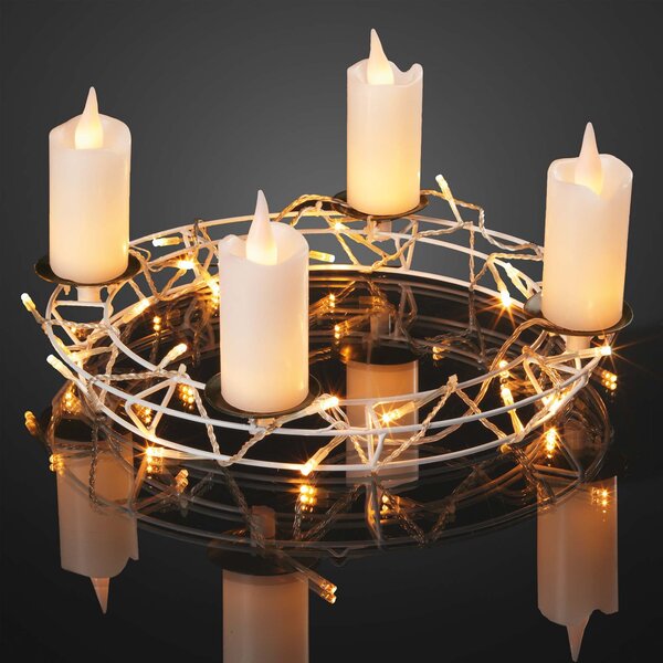 Hellum Ghirlanda natalizia con 32 LED bianco caldo, decorazione con catena luminosa e candele in cera