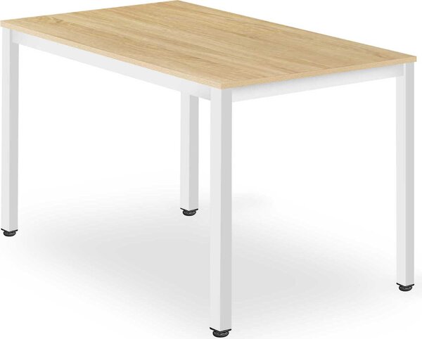 Tavolo da pranzo Tavolo da sala da pranzo quadrato Tavolo in legno Tavolo da cucina Moderno 120 x 60 x 75 cm, spessore 18 mm, legno rovere Sonoma con gambe bianche in metallo