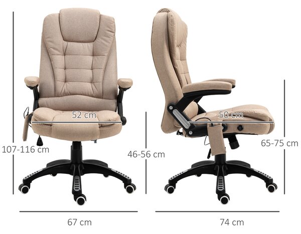 Vinsetto Poltrona da Ufficio Massaggiante Riscaldante con Altezza Regolabile, Schienale Inclinabile, in Tessutto Effetto Lino, Beige | Aosom Italy