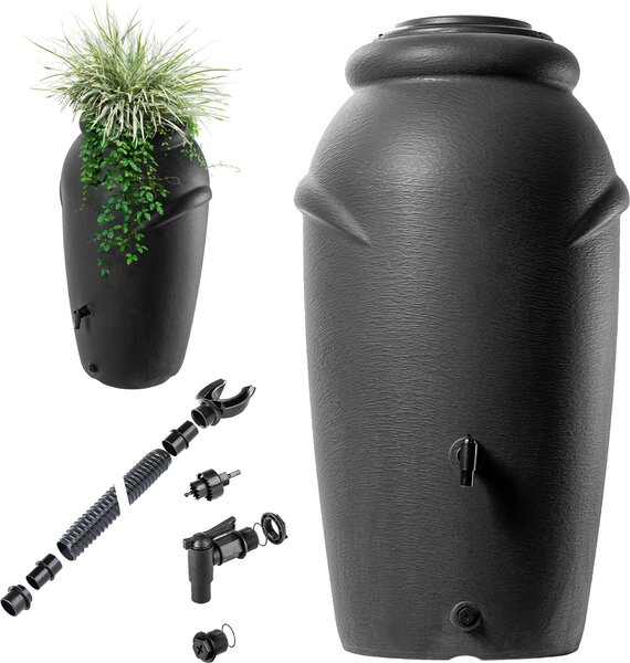 Serbatoio per l'acqua piovana KADAX, 210 l, cisterna, contenitore con rubinetto, set di vasi da fiori