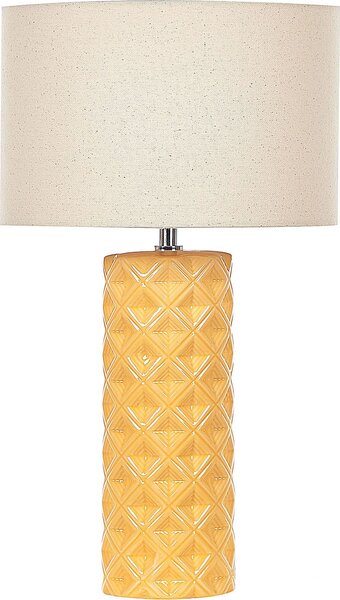 BELIANI Lampada da tavolo in Vetroceramica gialla 49 cm motivo geometrico paralume in tessuto beige soggiorno camera da letto
