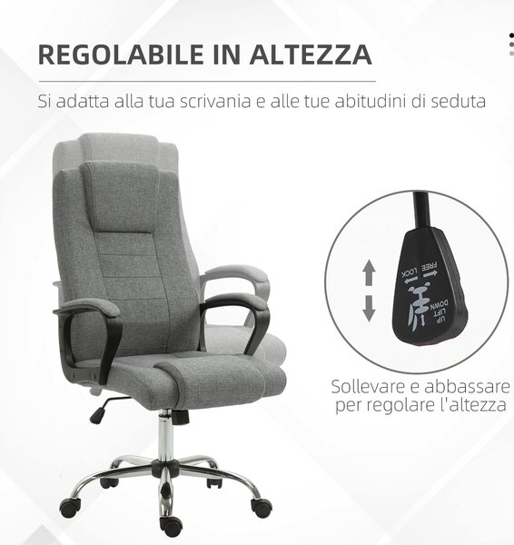 Vinsetto Sedia da Ufficio Ergonomica con Braccioli Imbottiti e Poggiapiedi, Altezza Regolabile, Funzione Dondolo, 62x76x110-119cm Grigio | Aosom Italy