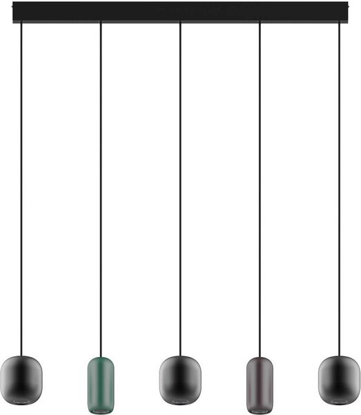 Lampada a sospensione Lucande Narion, nera/colorata, a 5 luci