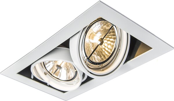 QAZQA - Faretto da incasso di design bianco orientabile a 2 luci - Oneon 111-2 I Soggiorno I Camera da letto - Acciaio rettangolare - Adatto a LED G53