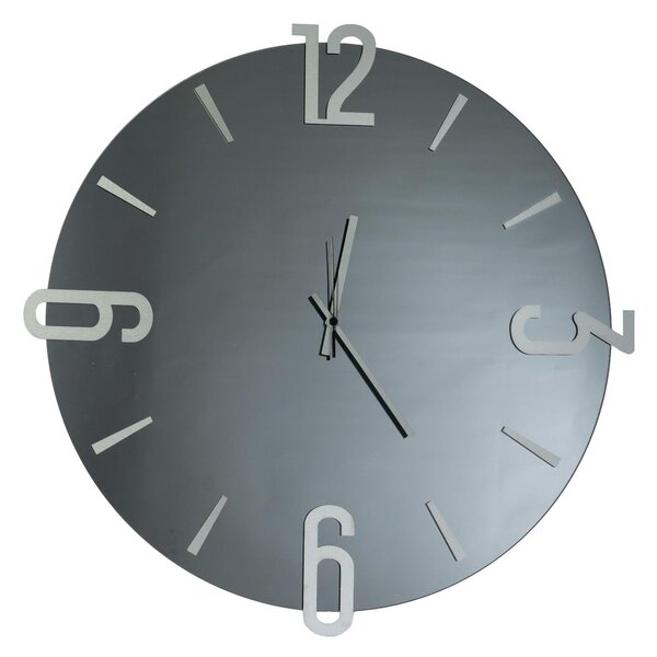 Orologio Da Muro 60 cm Struttura, � uno specchio Nero Fume' ALFA BIG Diametro 60 cm lancette in metallo numeri colore Argento a rilievo , l'orologio specchio