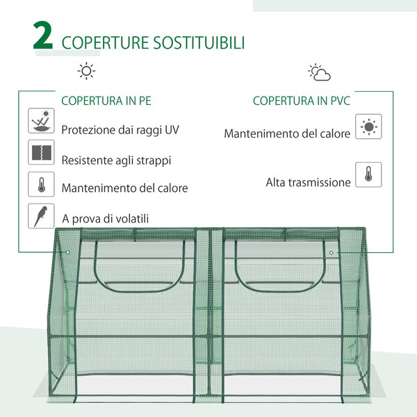 Outsunny Serra per Orto con 2 Porte e 2 Finestre Avvolgibili, in Acciaio e Copertura in PE Anti-Raggi UV, 180x90x90cm, Verde | Aosom Italy