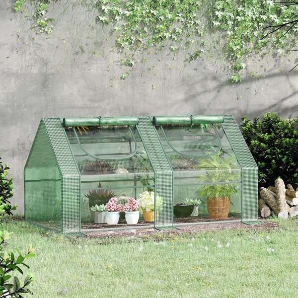 Outsunny Serra per Orto con 2 Porte e 2 Finestre Avvolgibili, in Acciaio e Copertura in PE Anti-Raggi UV, 180x90x90cm, Verde | Aosom Italy