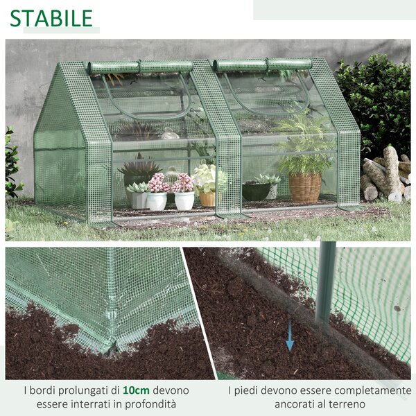 Outsunny Serra per Orto con 2 Porte e 2 Finestre Avvolgibili, in Acciaio e Copertura in PE Anti-Raggi UV, 180x90x90cm, Verde | Aosom Italy