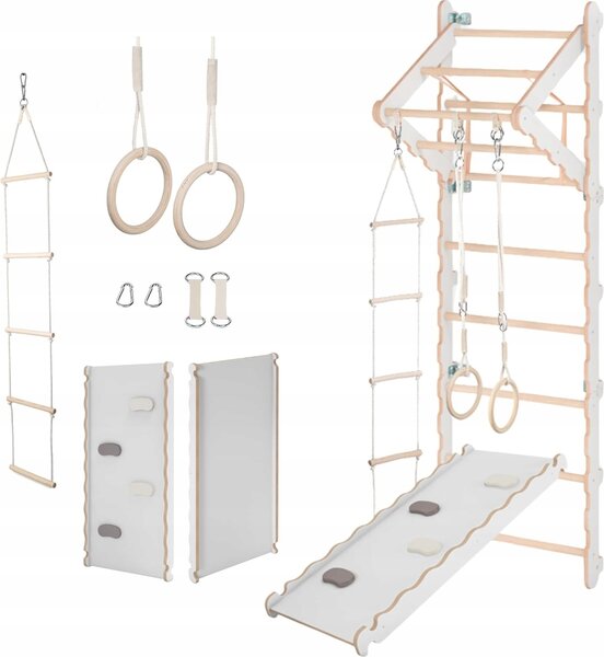 Scala da ginnastica per bambini (210 cm), Scala da allenamento a muro, Scala di corda per bambini, Parco giochi in legno per la casa