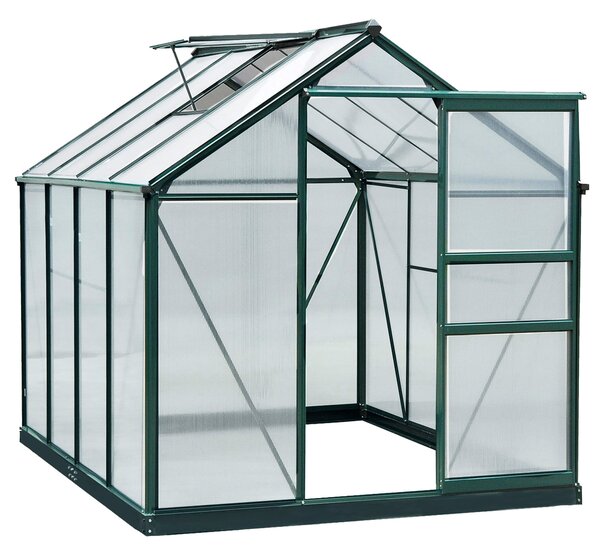 Outsunny Serra in Policarbonato e Alluminio con Porta Scorrevole, Presa d'Aria e Grondaia, 190x252x201 cm, Verde Scuro | Aosom Italy