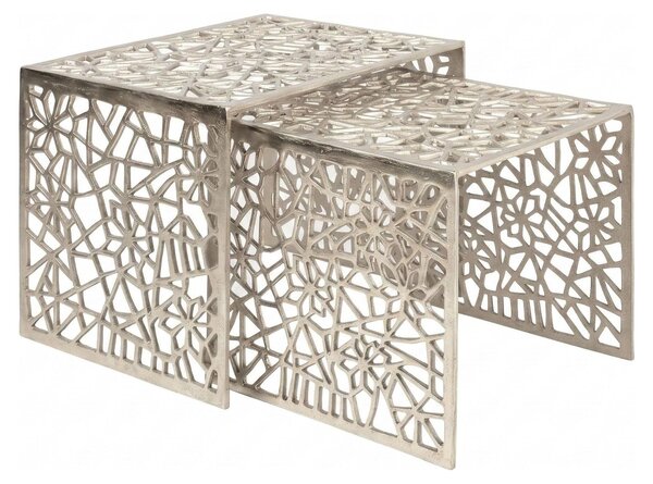 WOHNLING: Set di 2 tavolini da caffè in alluminio, moderni, ideali per il soggiorno. Design a griglia, set di tavolini in metallo, tavolino decorativo per il soggiorno, tavolino da divano, prodotto artigianale