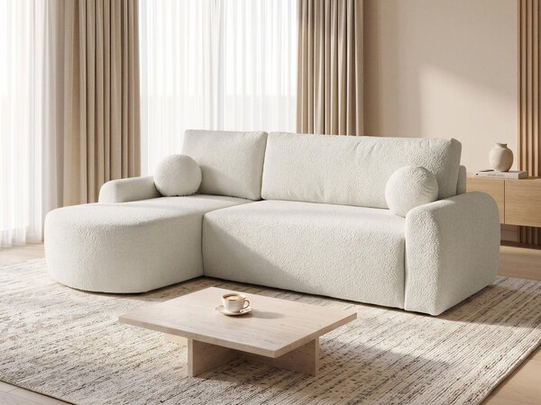 Divano ad angolo Jazz con funzione letto e contenitore - Tessuto bouclé - Divano a L, divano imbottito, divano letto, set di divani, divano letto (Bianco (Coral 70), divano ad angolo con apertura a sinistra)
